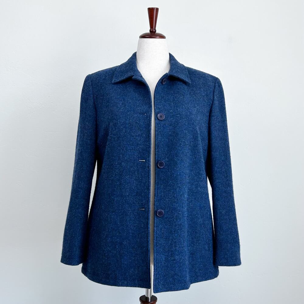 Lands' End Blue 100% Wool Collared Button Front Jacket Coat